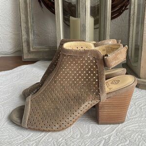 ISOLA Women's Lora Anthracite Suede Gold Shimmer Perforated Strap Heels Shoes 8